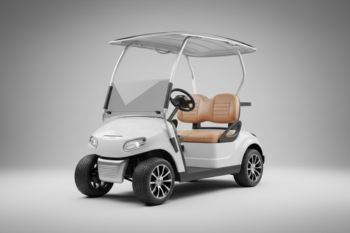 realistic electric 2 seat golf cart with a neutral background 